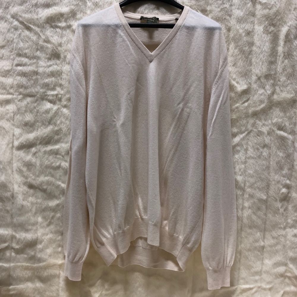 Mens XXL JL Powell White Cashmere V-neck Sweater